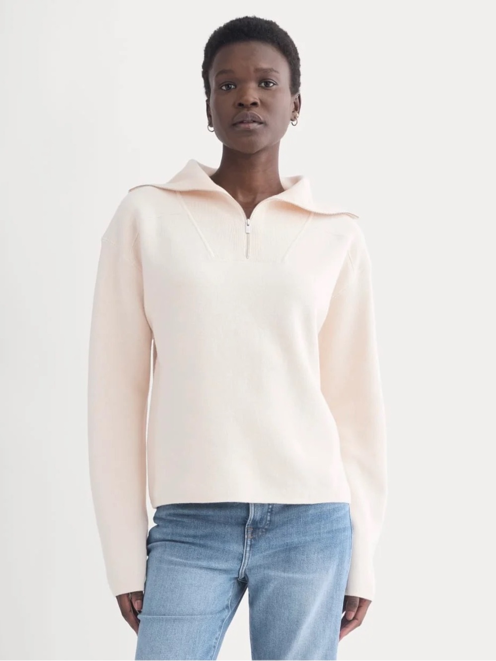 Everlane Double Knit Half Zip Cotton Sweater (XS)
